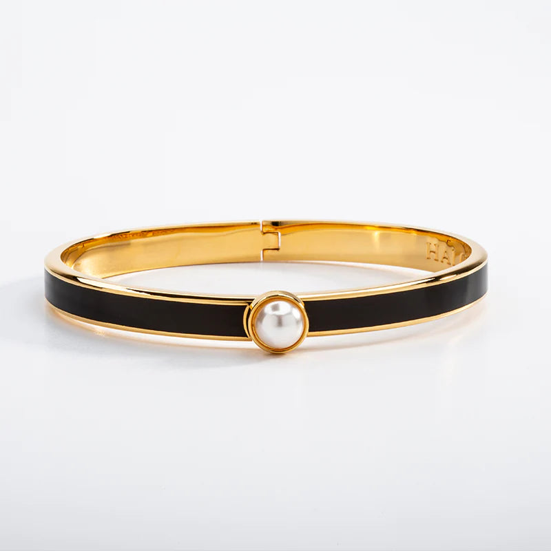 Halcyon Days Black & Gold Pearl Skinny Cabochon Hinged Bangle - Charles Mayer