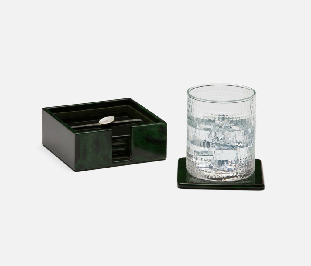 Blue Pheasant Nelson Vellum Leather Emerald Gloss Cocktail Napkin Holder - Charles Mayer