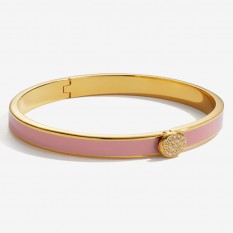 Halcyon Days Skinny Plain Pave Button Pink/Gold Hinged Bangle - Charles Mayer
