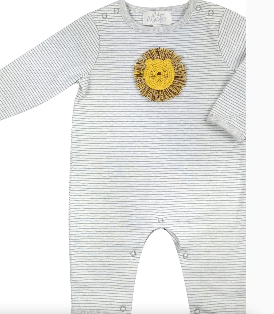 Albetta Crochet Leo Lion Grey Stripe Babygro - Charles Mayer