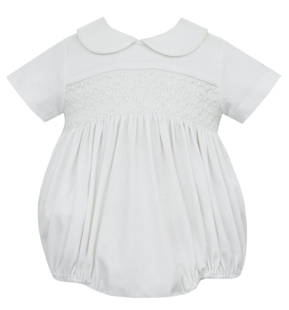 Petit Bebe Cameron Boy'S White Bubble With Blue Smocking - Charles Mayer