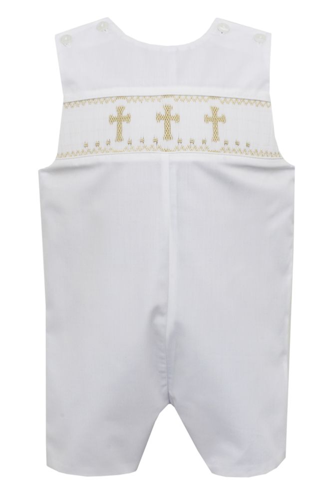 Petit Bebe White Jon Jon With Ecru Cross In Smocking - Charles Mayer