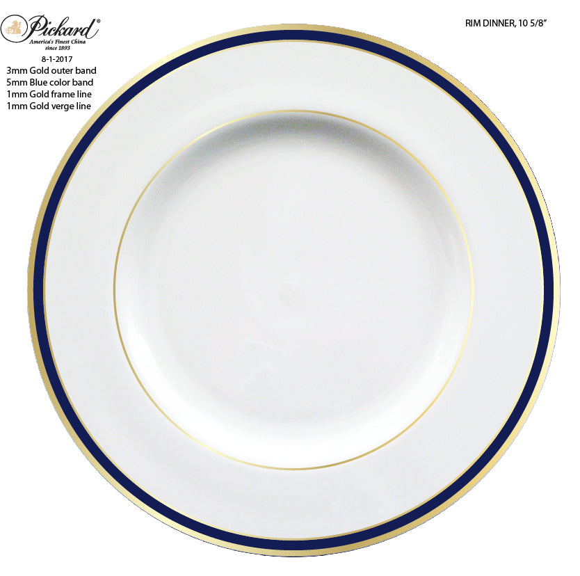 Pickard Signature Ultra White Dinner Plate With Cobalt/Gold Rim - Charles Mayer
